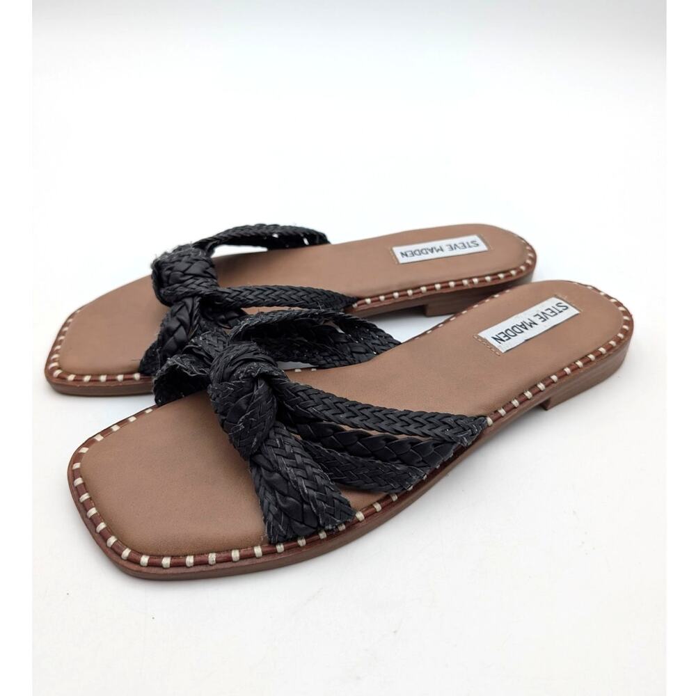 Steve Madden Wilmah Knotted Slide Sandal Women's Black/Brown Size US8 EU38.5
